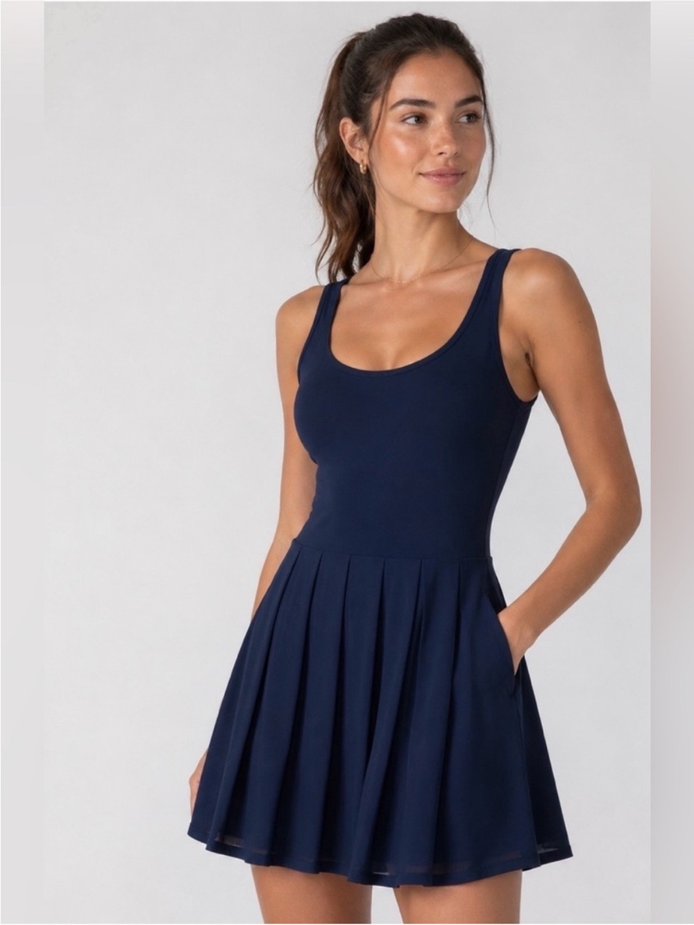 Sage Collective Navy Pleated Dress